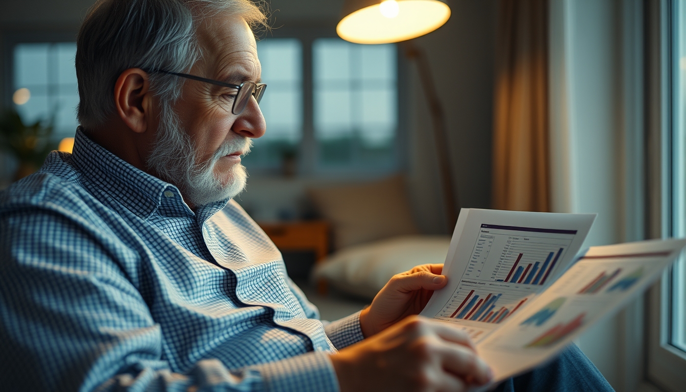 retired investor reviewing real estate fund portfolio in editorial style