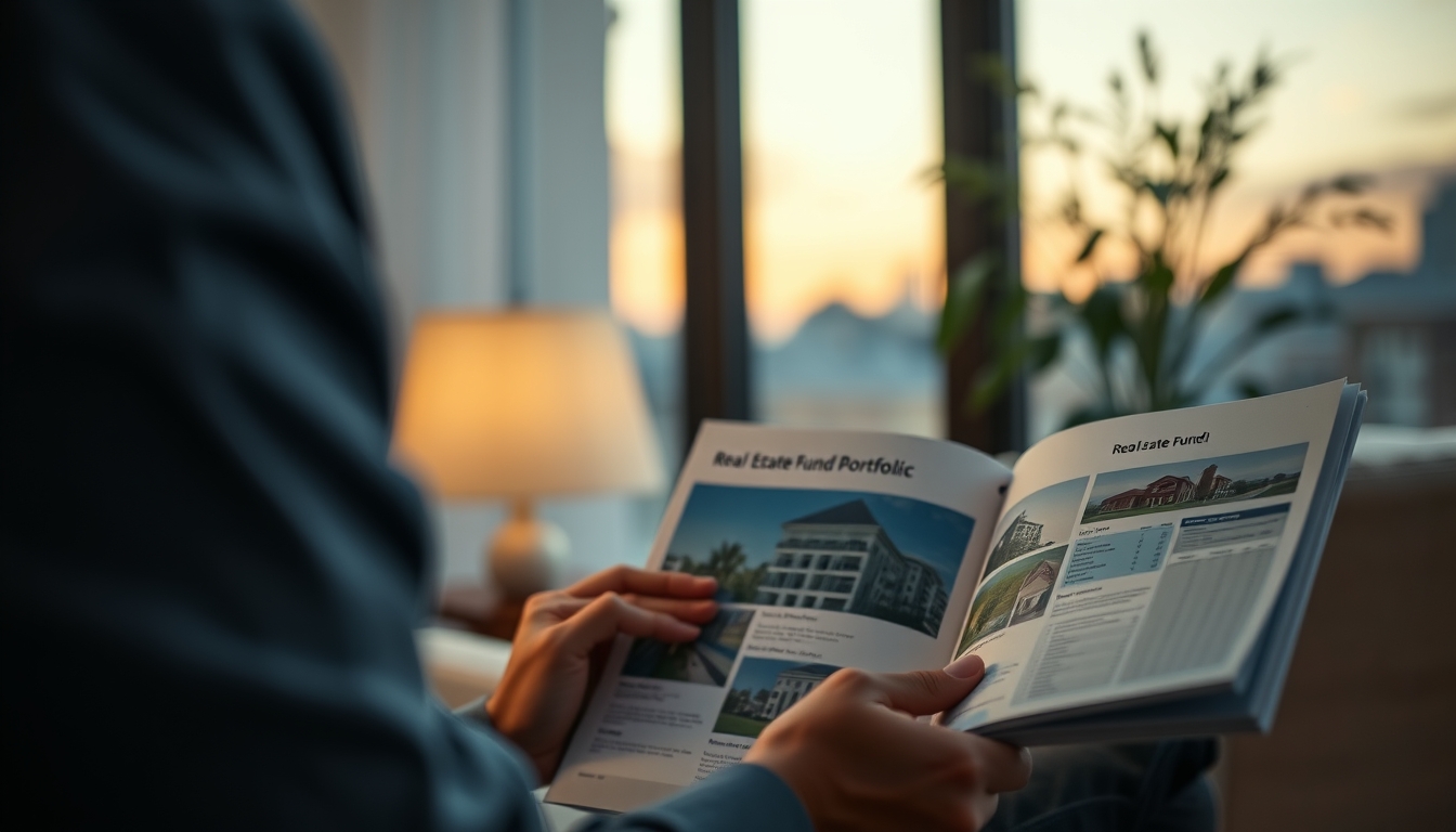 retired investor reviewing real estate fund portfolio in editorial style