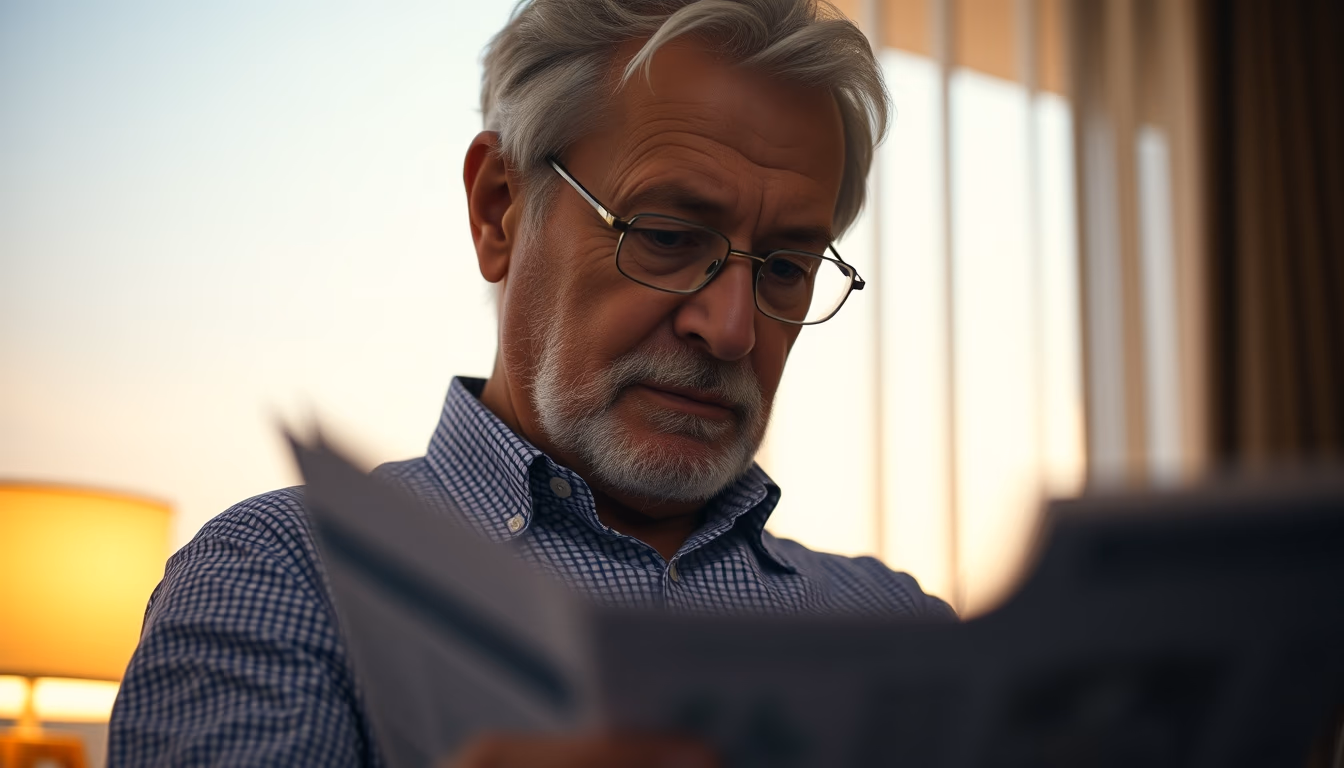 retired investor reviewing real estate fund portfolio in editorial style