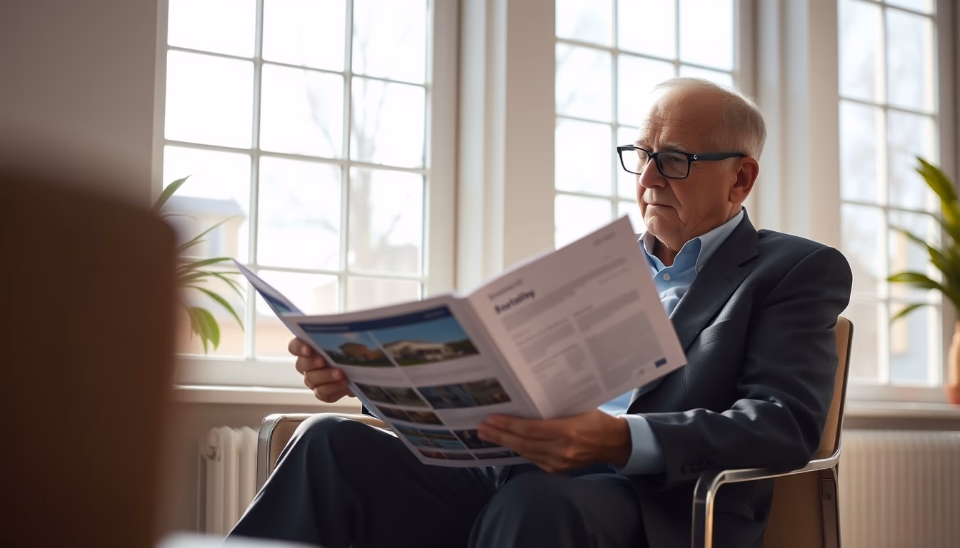 retired investor reviewing real estate fund portfolio in editorial style
