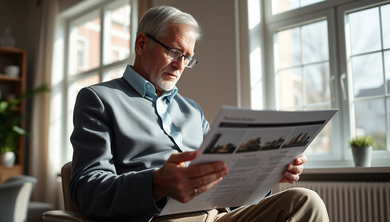 retired investor reviewing real estate fund portfolio in editorial style