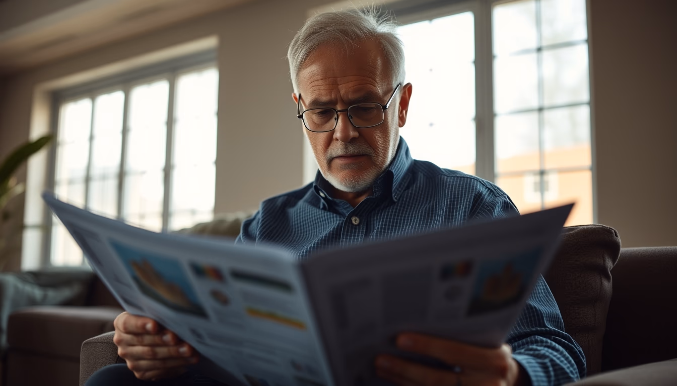retired investor reviewing real estate fund portfolio in editorial style