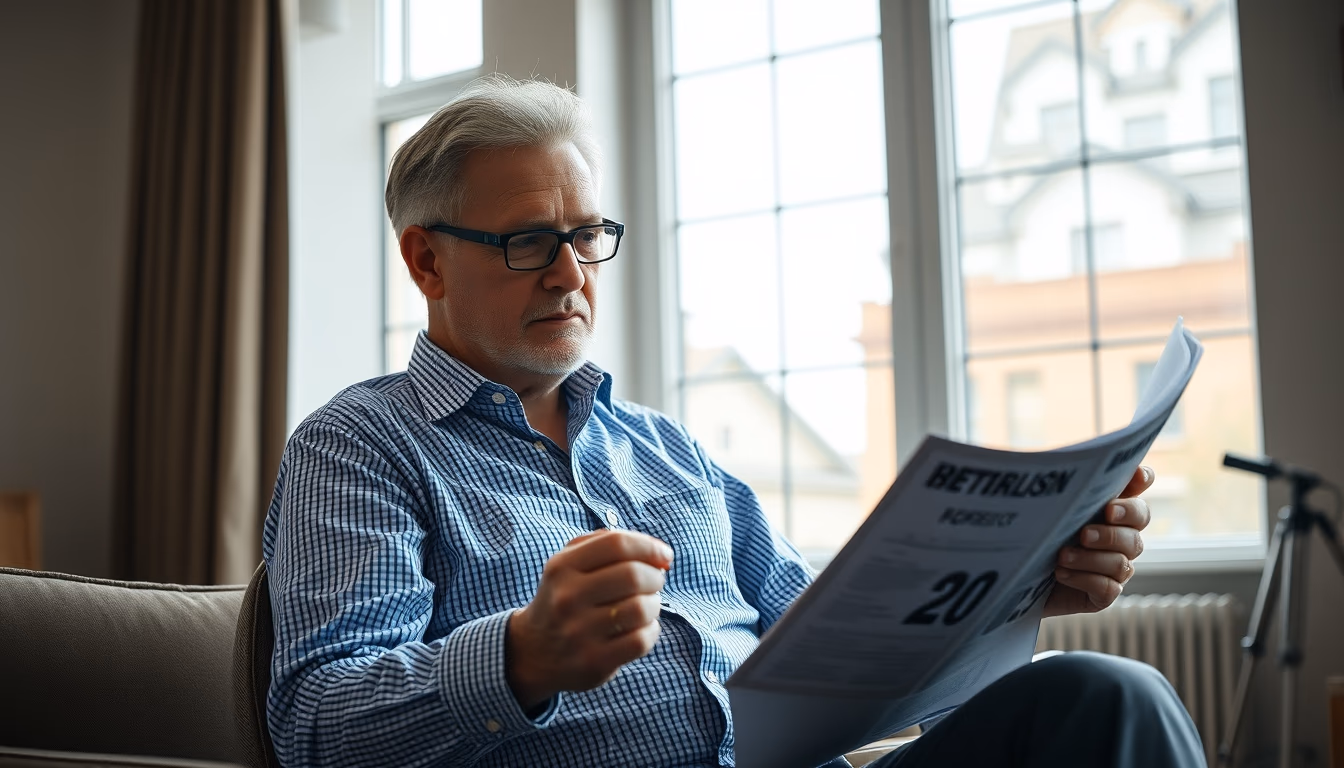 retired investor reviewing real estate fund portfolio in editorial style