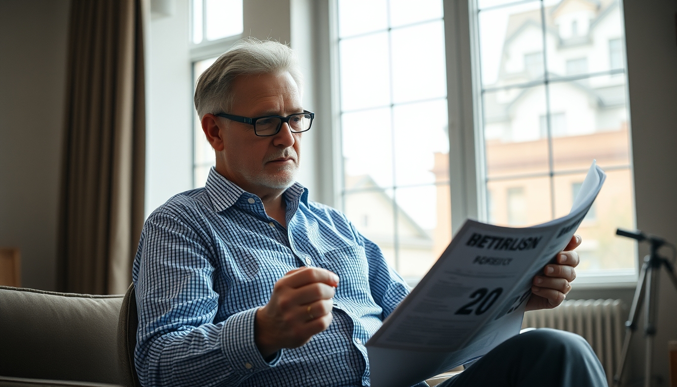 retired investor reviewing real estate fund portfolio in editorial style