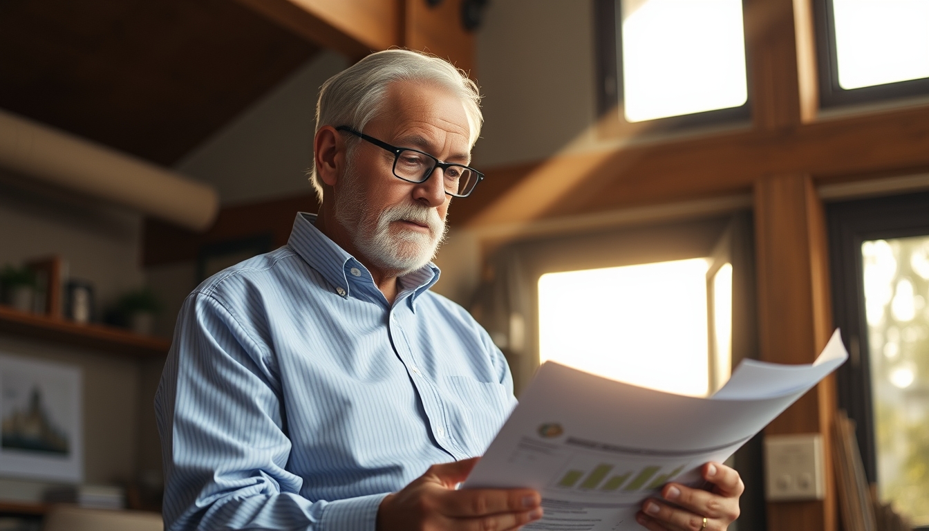 retired investor reviewing real estate fund portfolio in editorial style