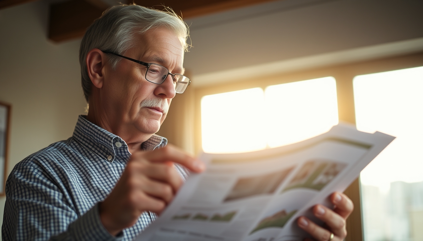 retired investor reviewing real estate fund portfolio in editorial style