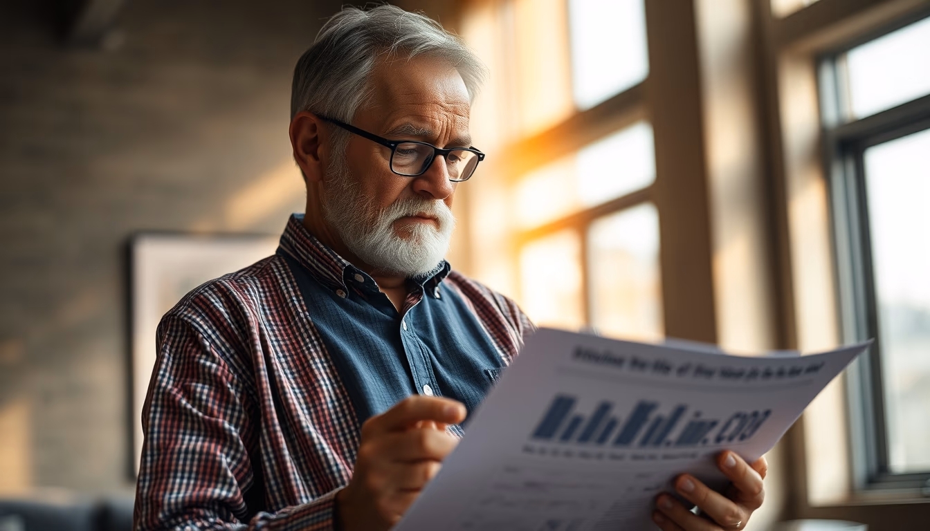 retired investor reviewing real estate fund portfolio in editorial style