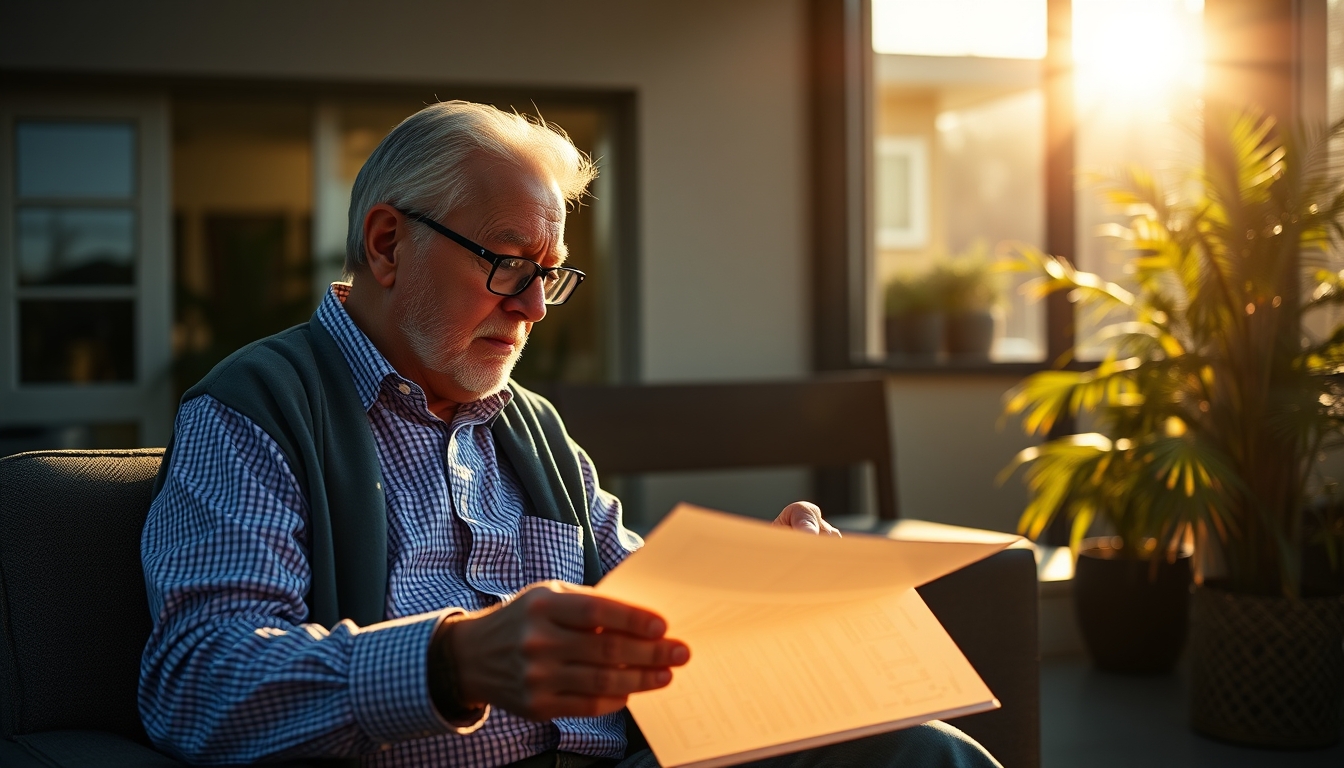 retired investor reviewing real estate fund portfolio in editorial style