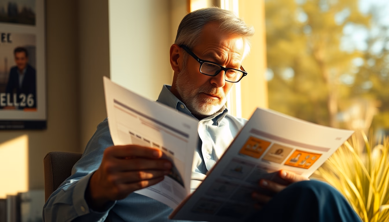 retired investor reviewing real estate fund portfolio in editorial style
