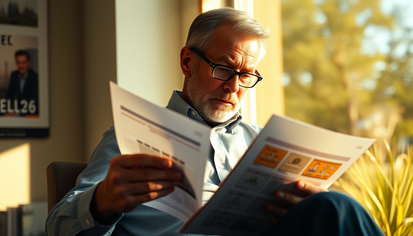 retired investor reviewing real estate fund portfolio in editorial style