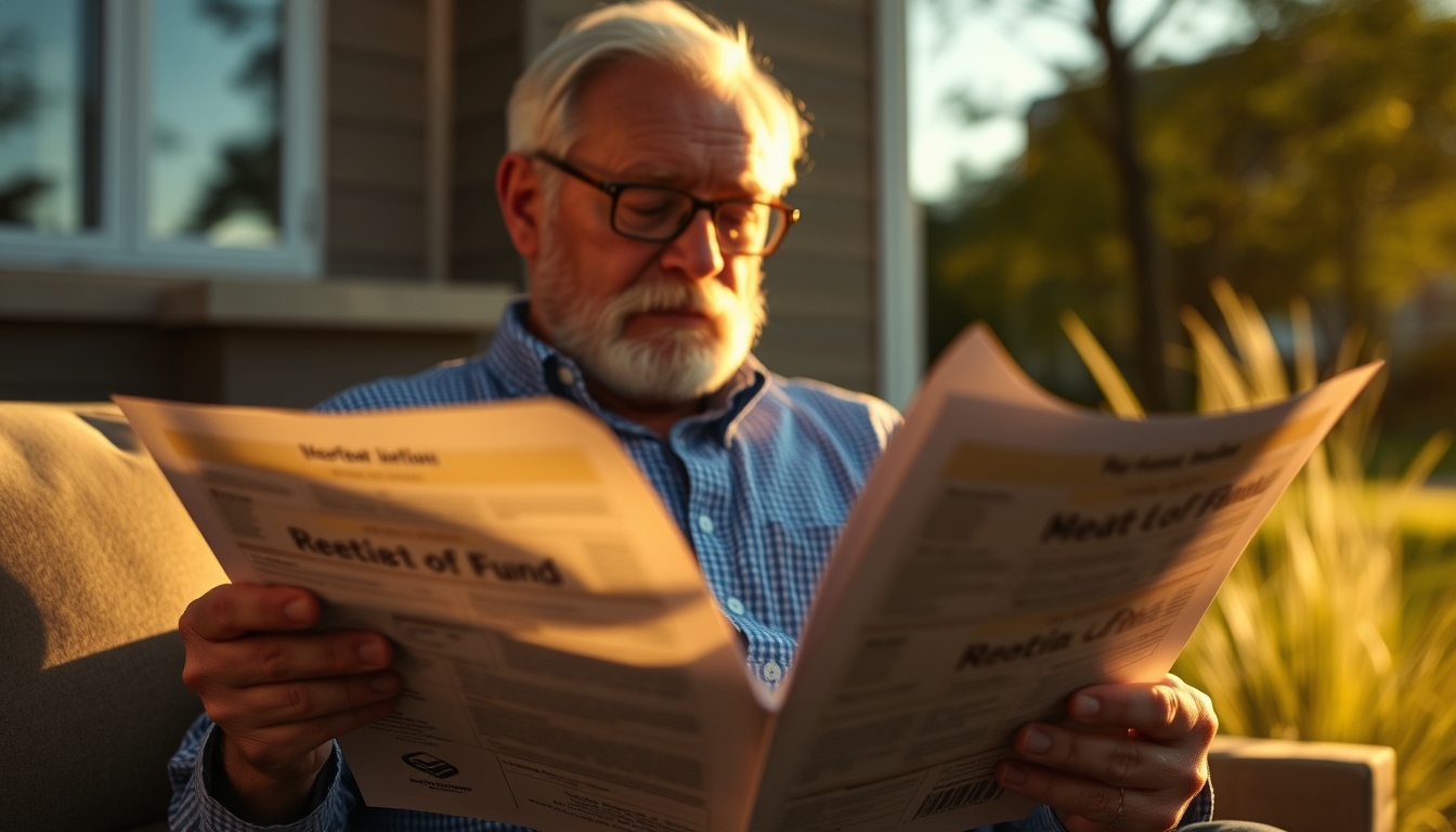 retired investor reviewing real estate fund portfolio in editorial style
