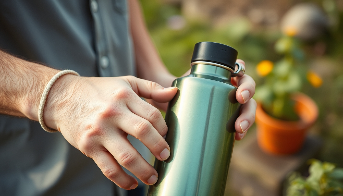 reusable water bottle steel in editorial style