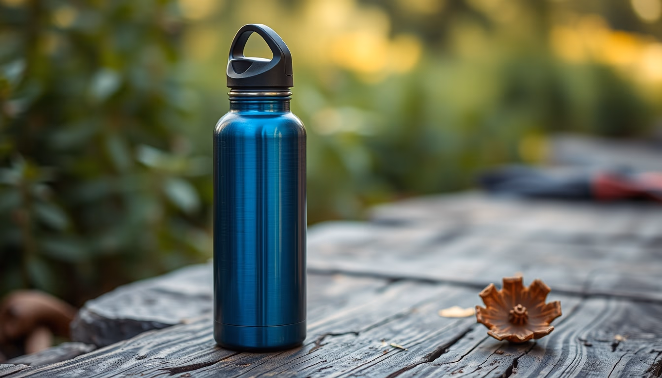 reusable water bottle steel in editorial style