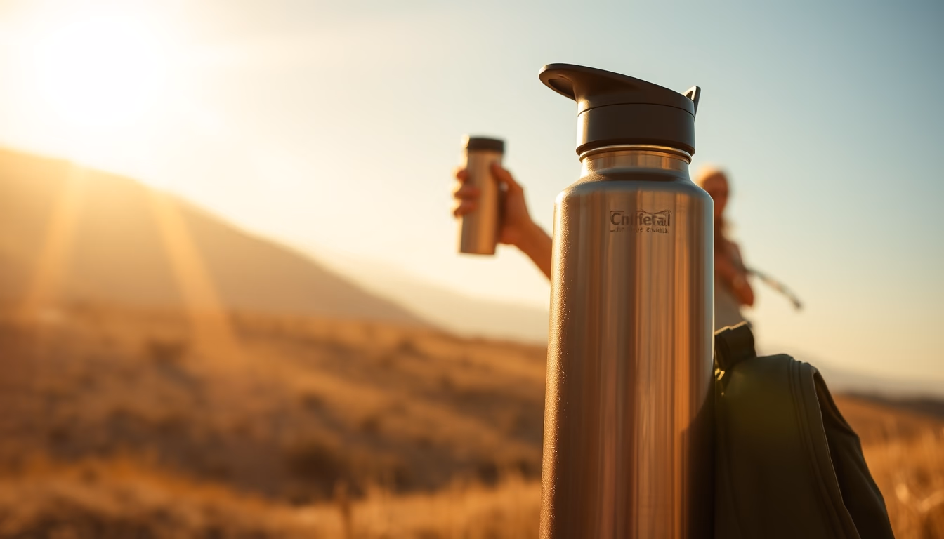 reusable water bottle steel in editorial style