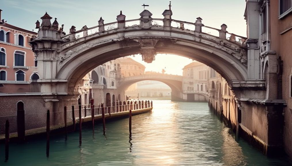 rialto bridge venice in editorial style