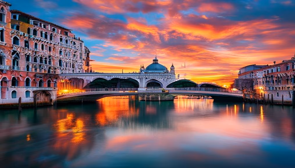 rialto bridge venice in editorial style