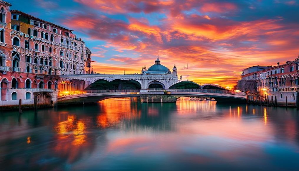 rialto bridge venice in editorial style
