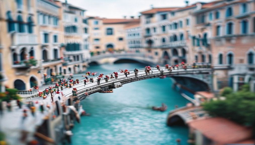 rialto bridge venice in editorial style