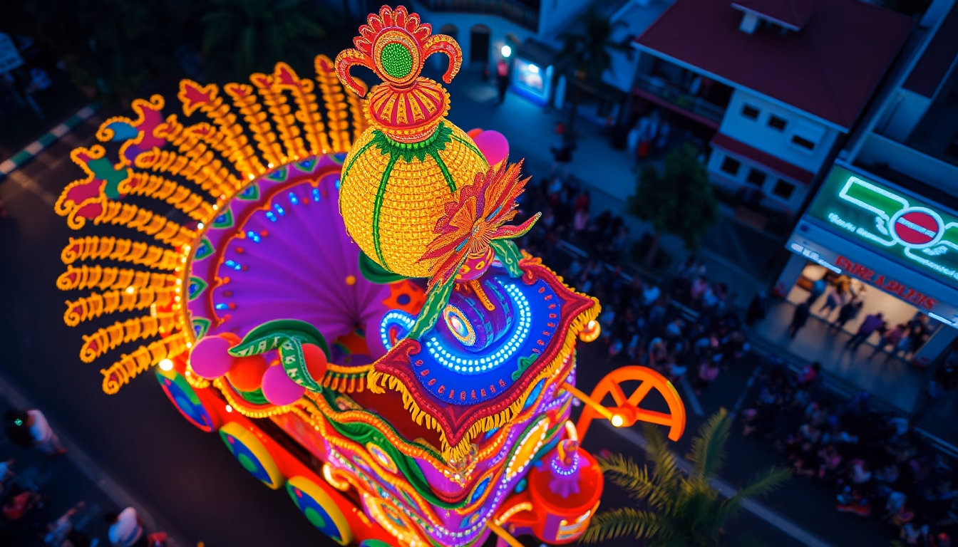 rio carnival float colorful in editorial style