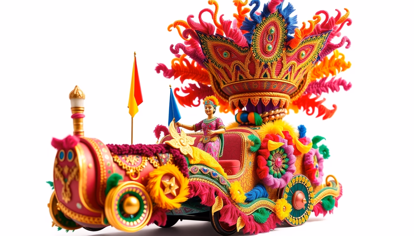 rio carnival float colorful in editorial style