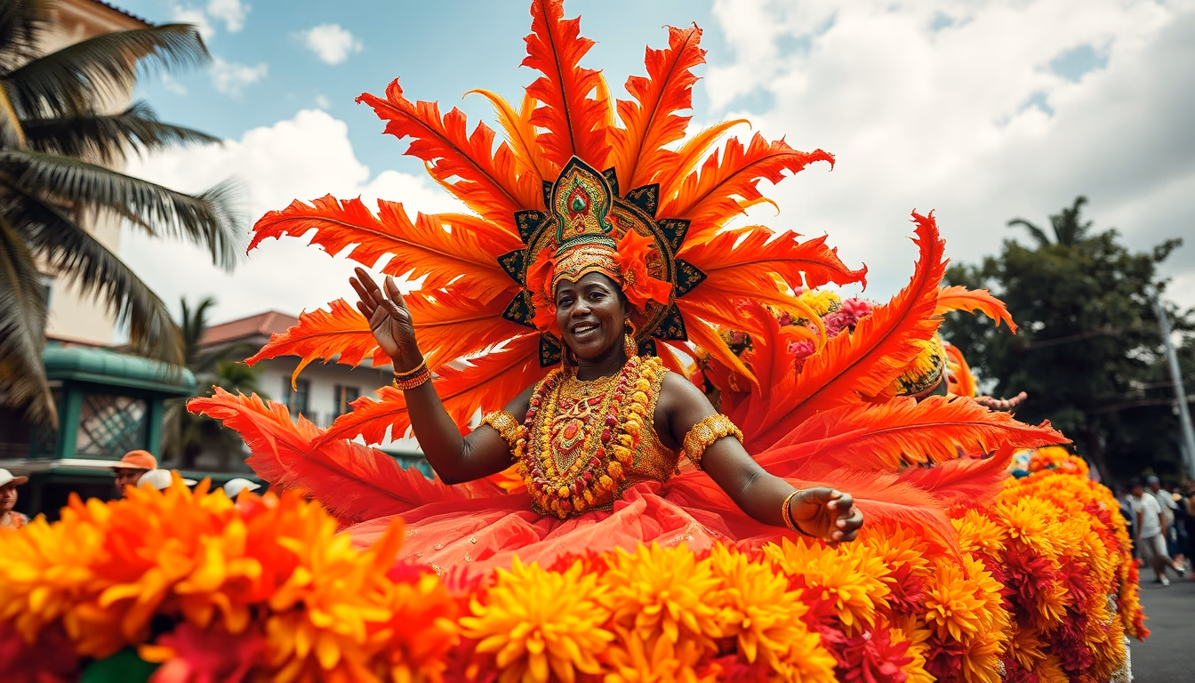 rio carnival float colorful in editorial style