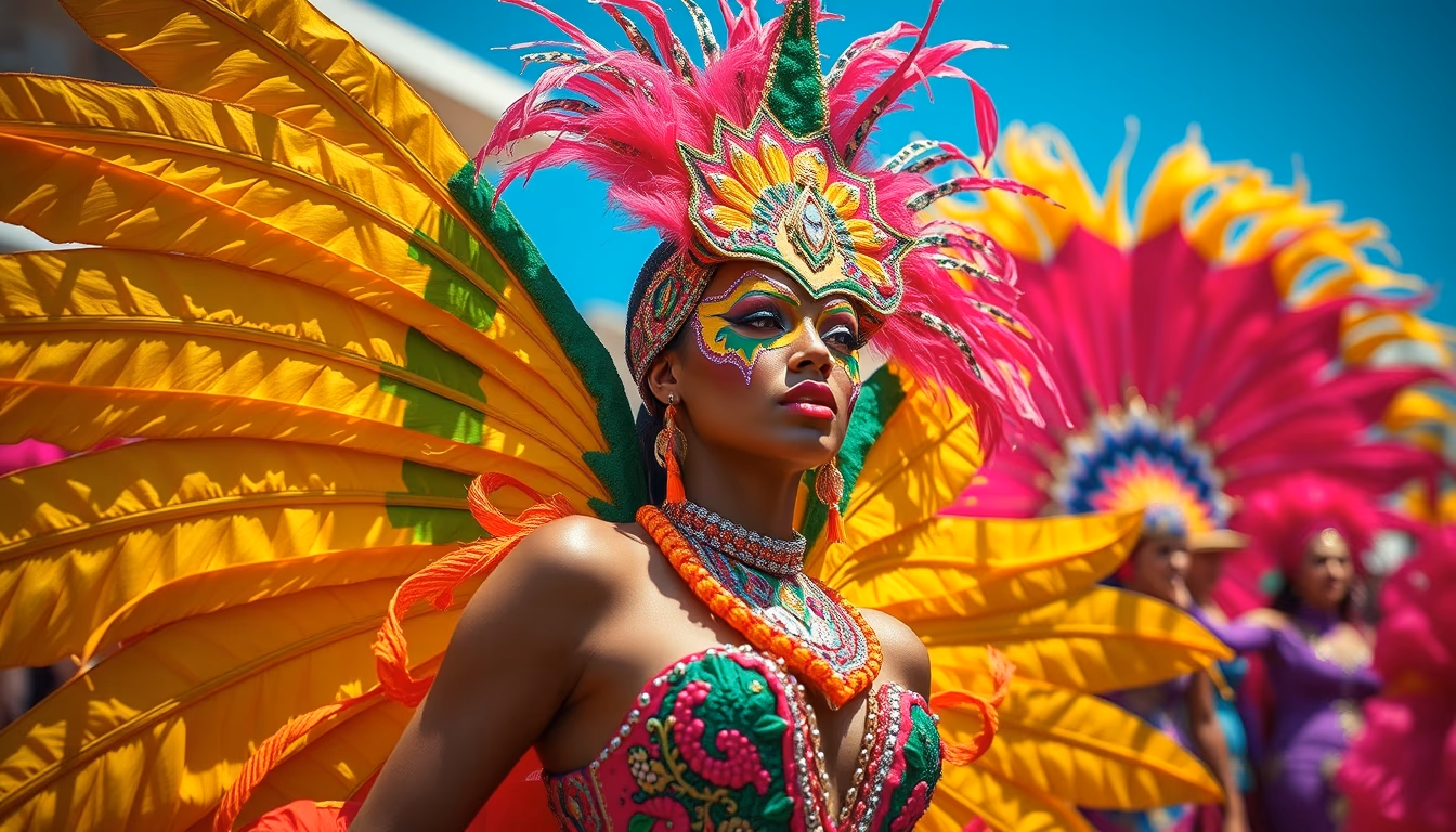rio carnival float colorful in editorial style