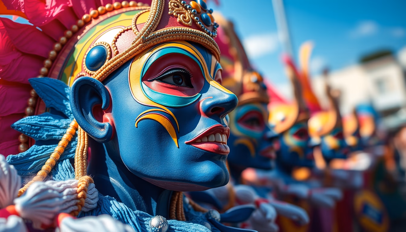 rio carnival float colorful in editorial style