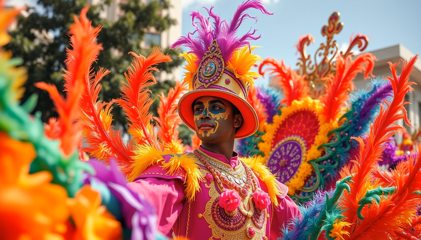 rio carnival float colorful in editorial style
