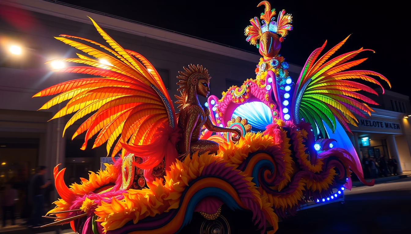 rio carnival float colorful in editorial style