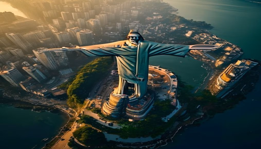 rio de janeiro christ redeemer aerial in editorial style