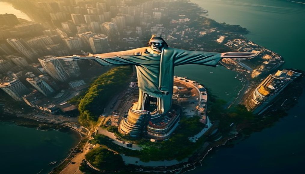 rio de janeiro christ redeemer aerial in editorial style