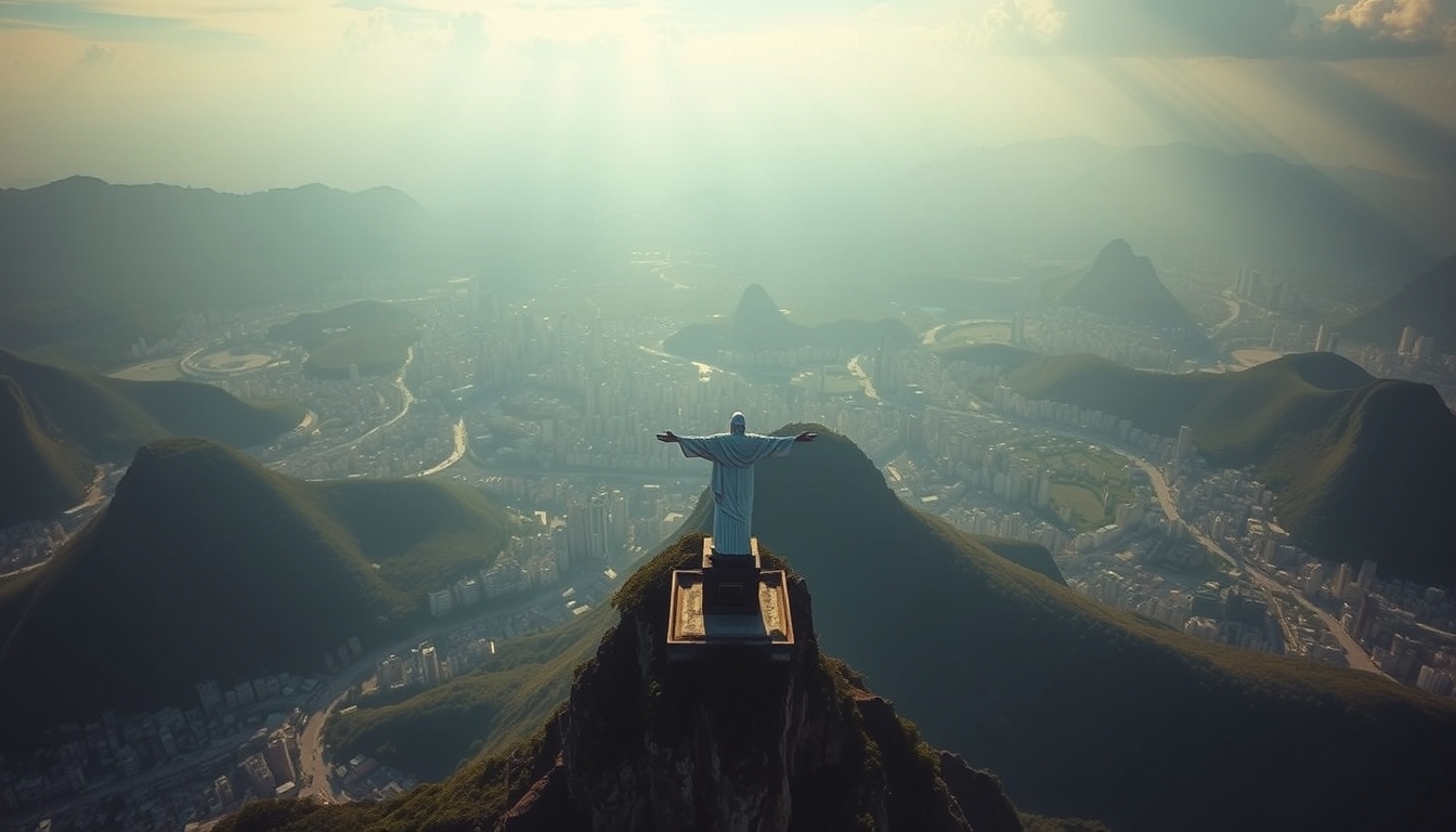 rio de janeiro christ redeemer aerial in editorial style
