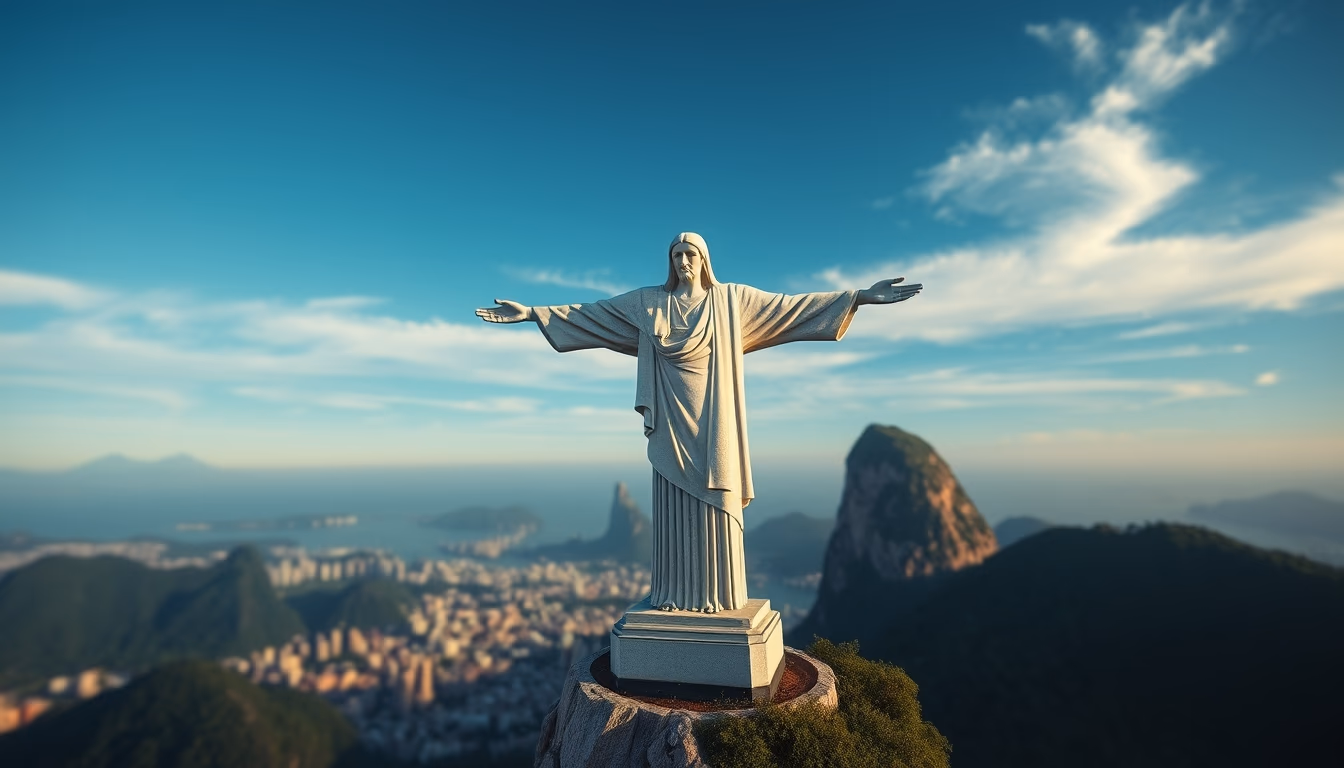 rio de janeiro christ redeemer aerial in editorial style