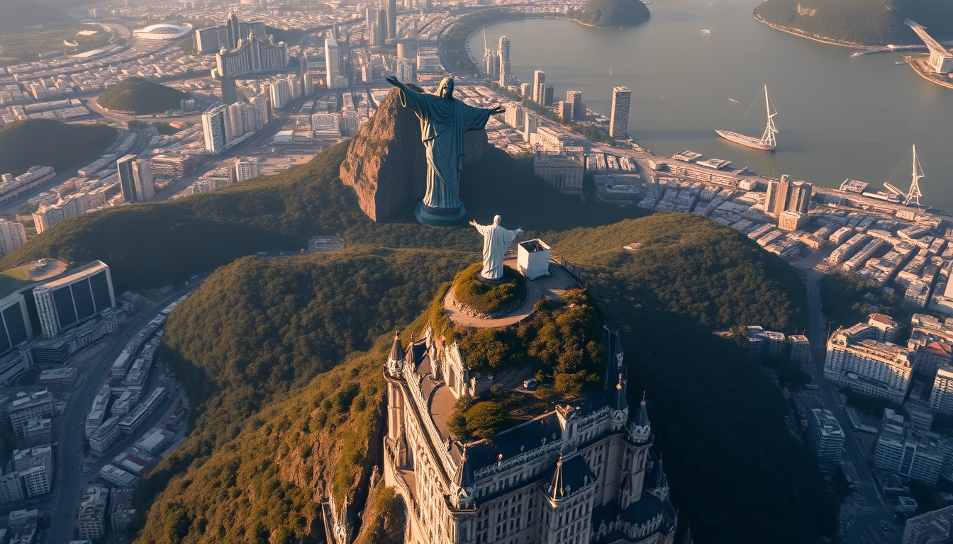rio de janeiro christ redeemer aerial in editorial style