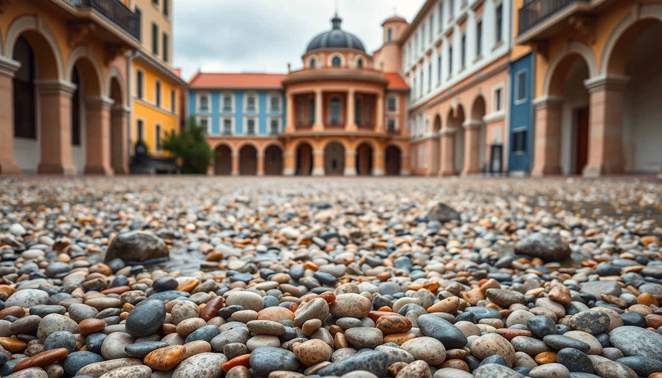 river smooth pebbles colorful in editorial style