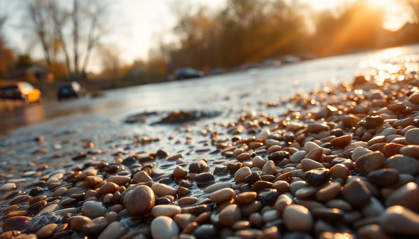 river smooth pebbles colorful in editorial style