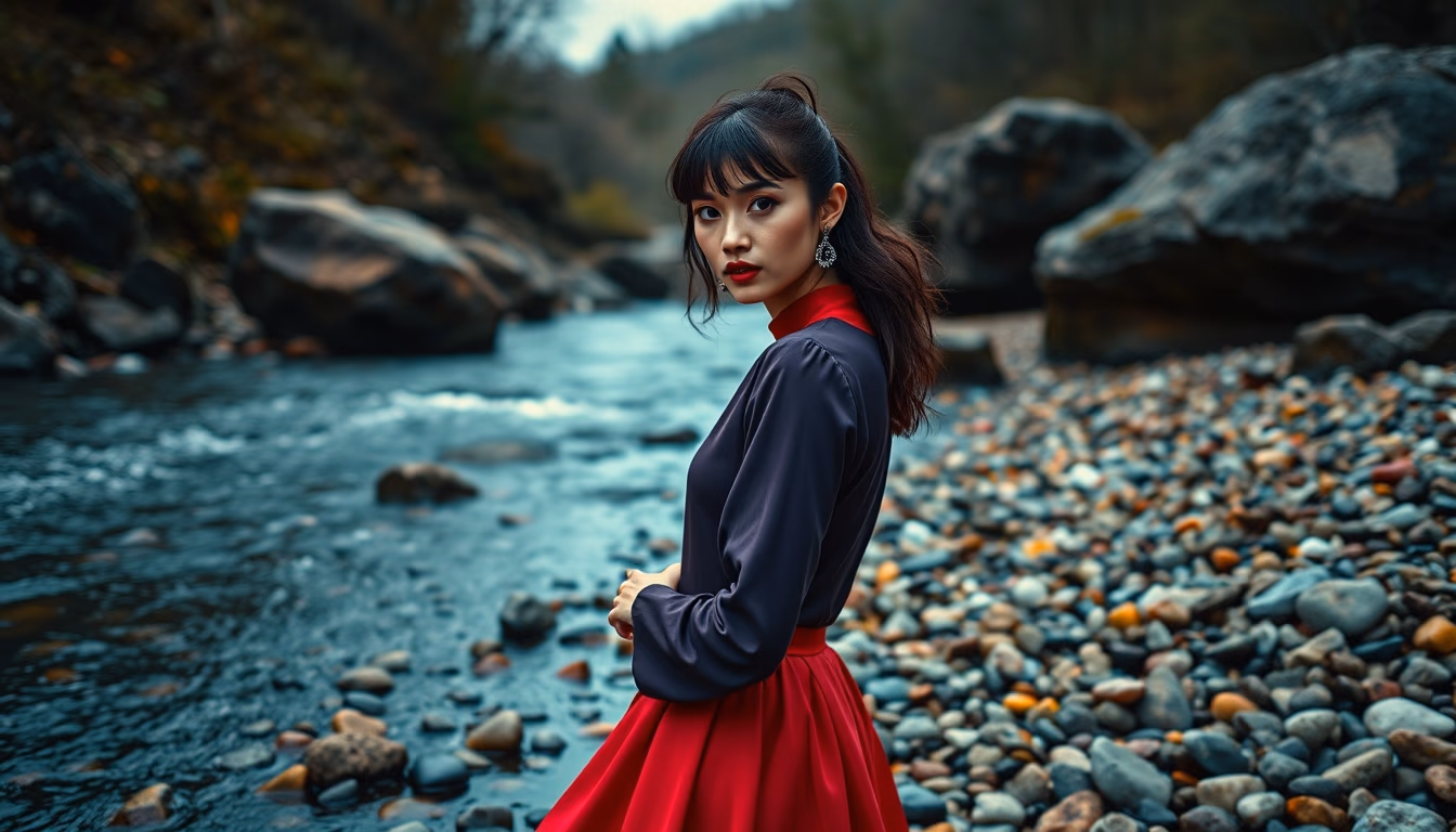 river smooth pebbles colorful in editorial style