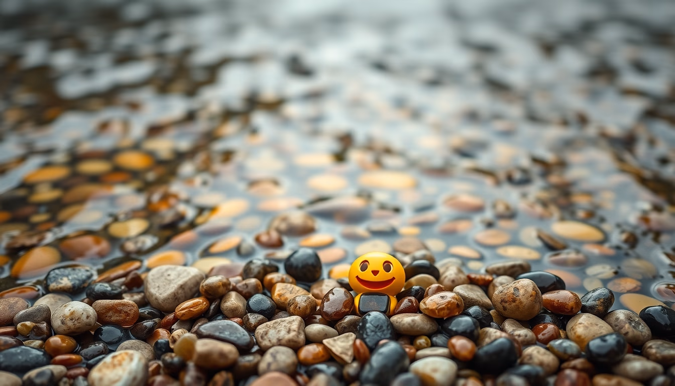 river smooth pebbles colorful in editorial style