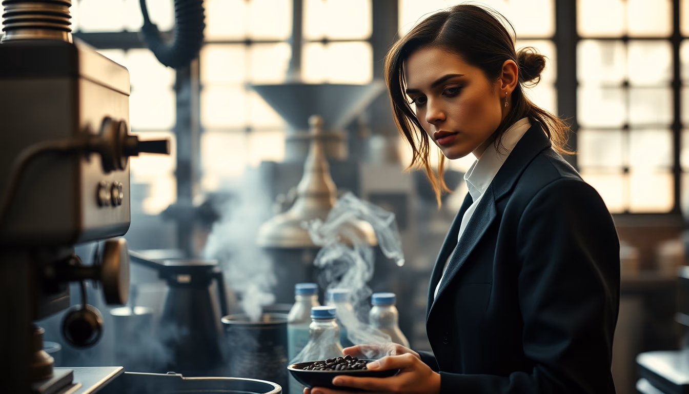 roastery beans cooling in editorial style