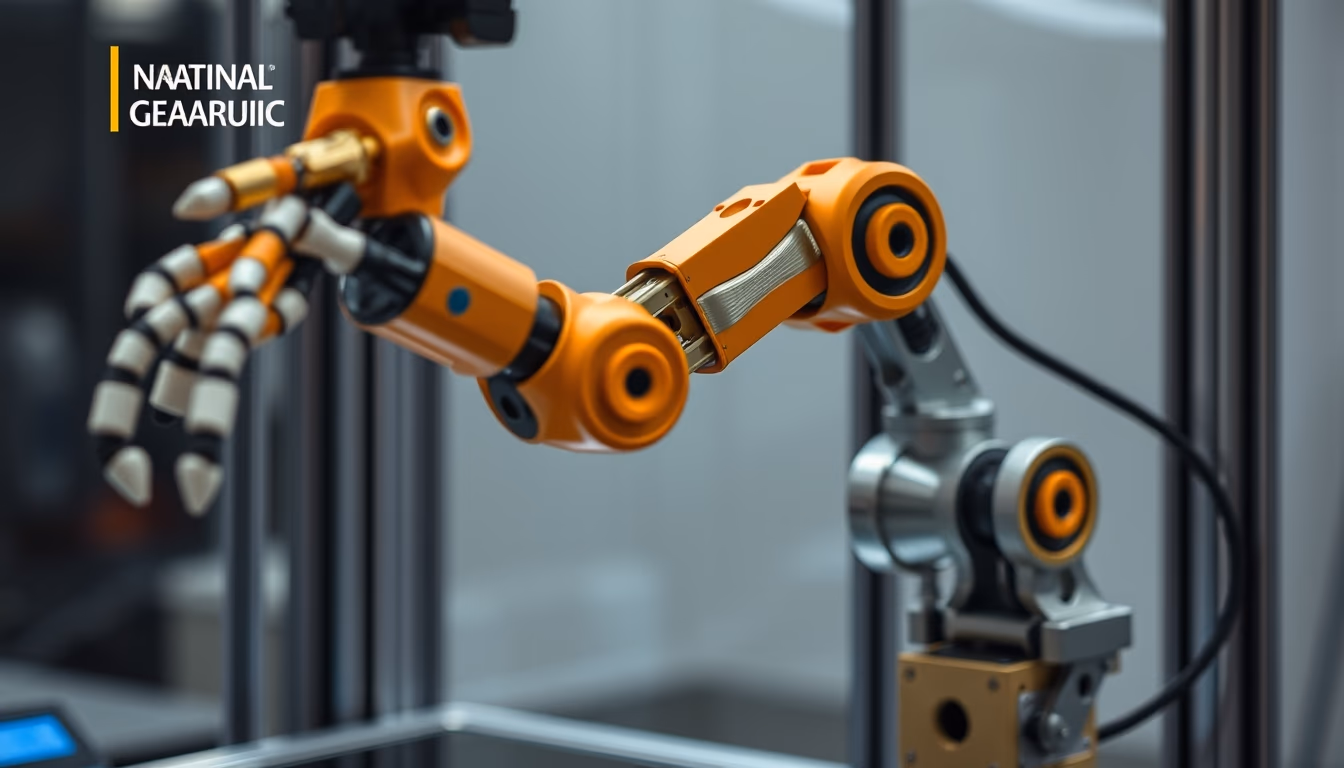 robot arm 3d printer in editorial style