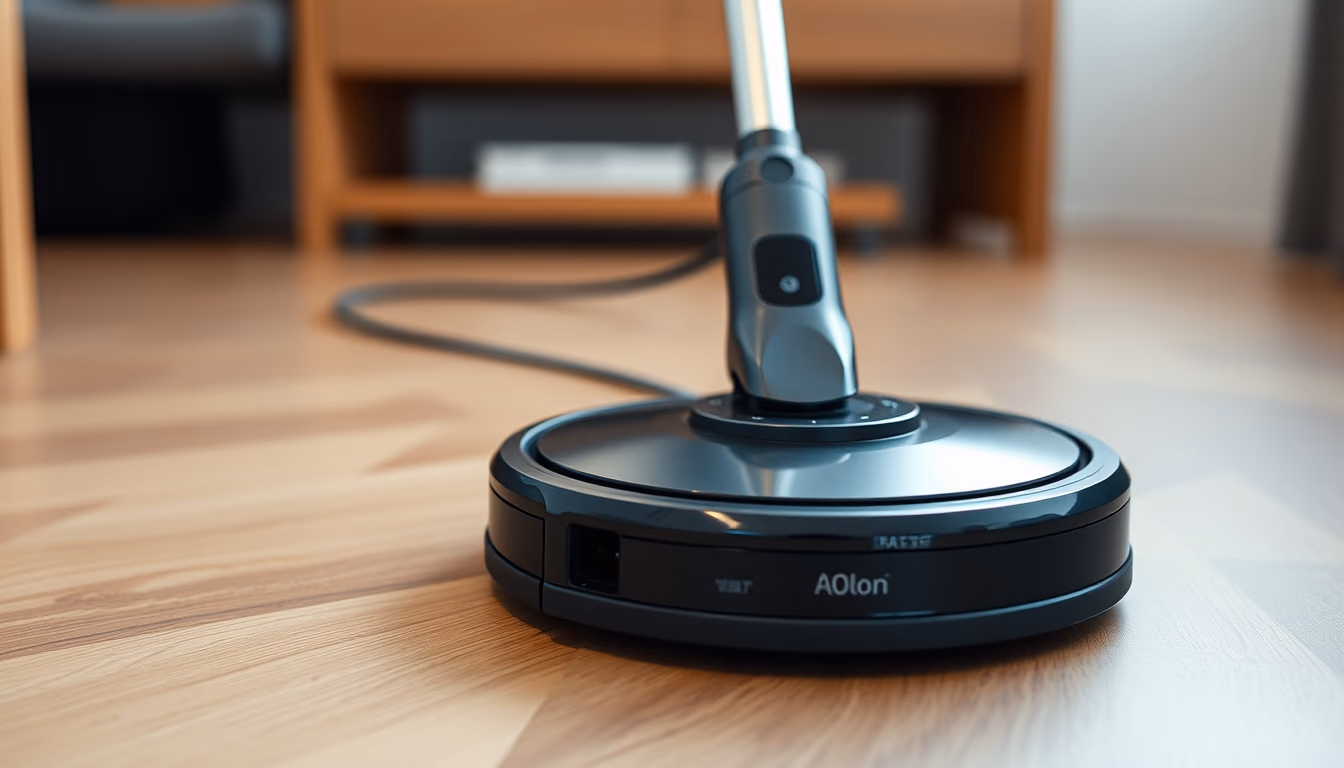robot vacuum on floor in editorial style