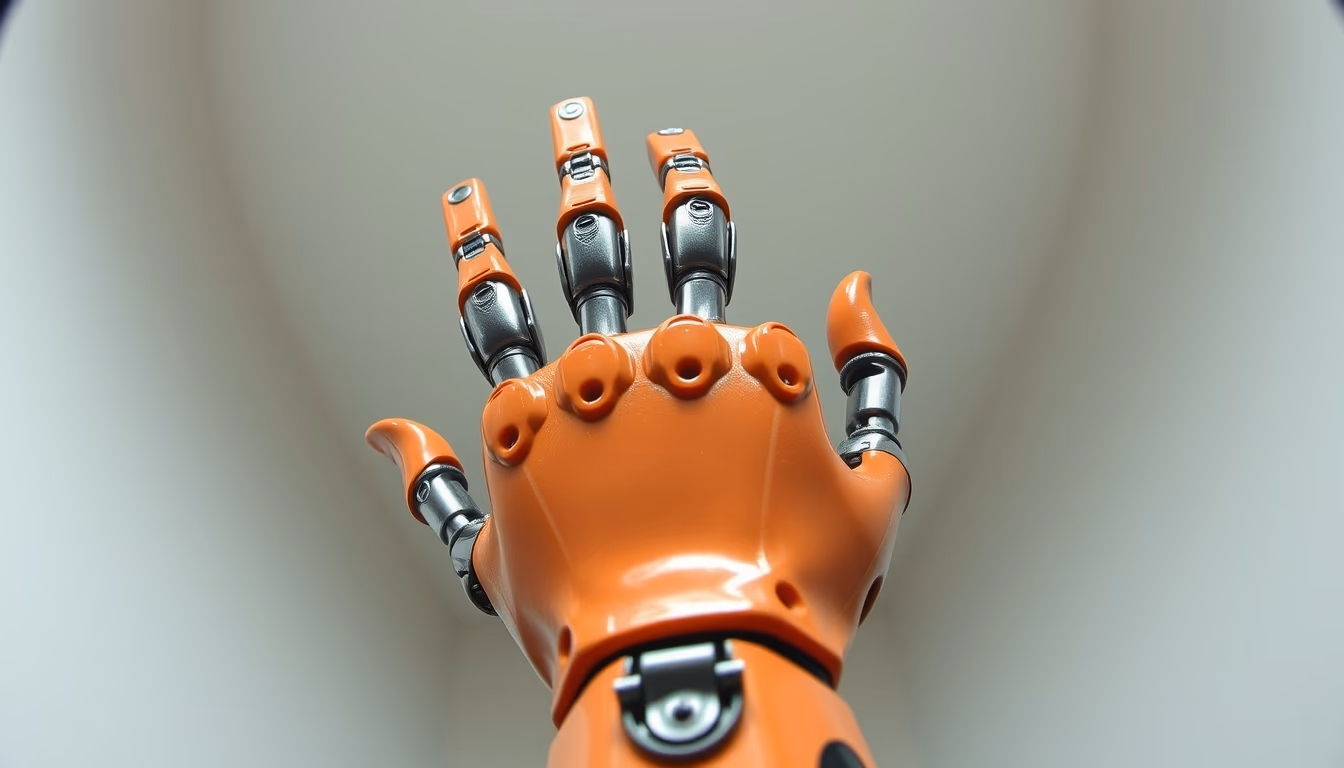 robotic prosthesis hand in editorial style