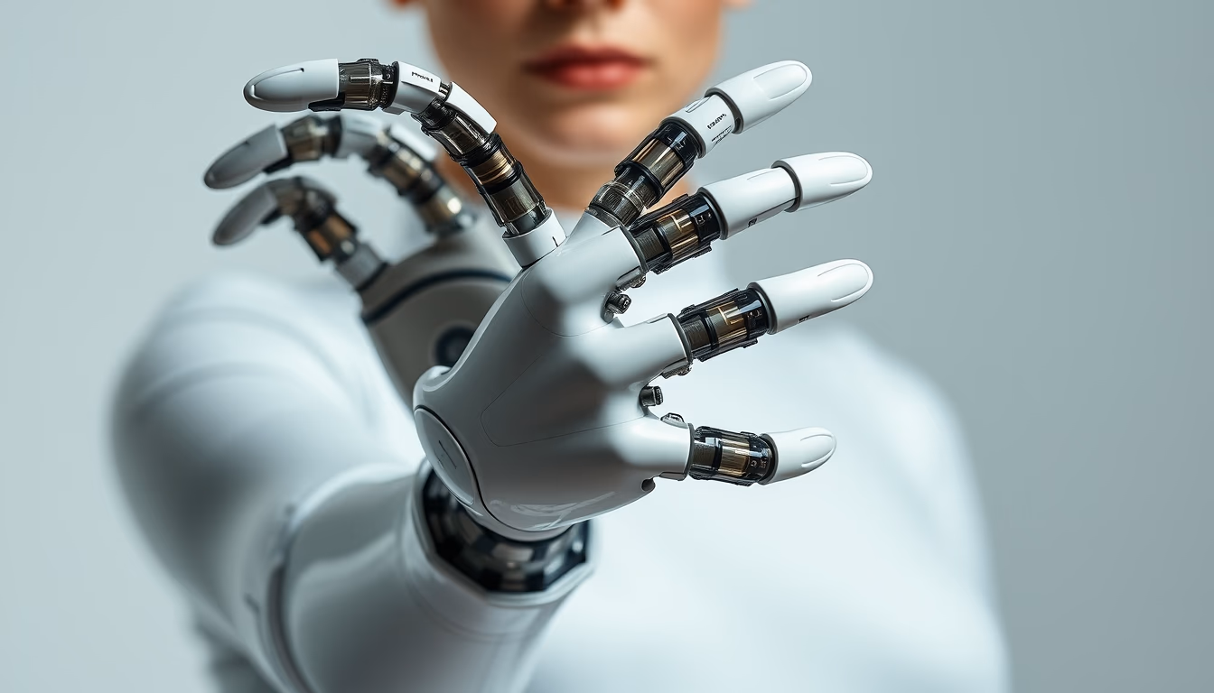 robotic prosthesis hand in editorial style