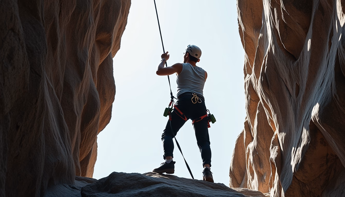 rock climbing harness in editorial style
