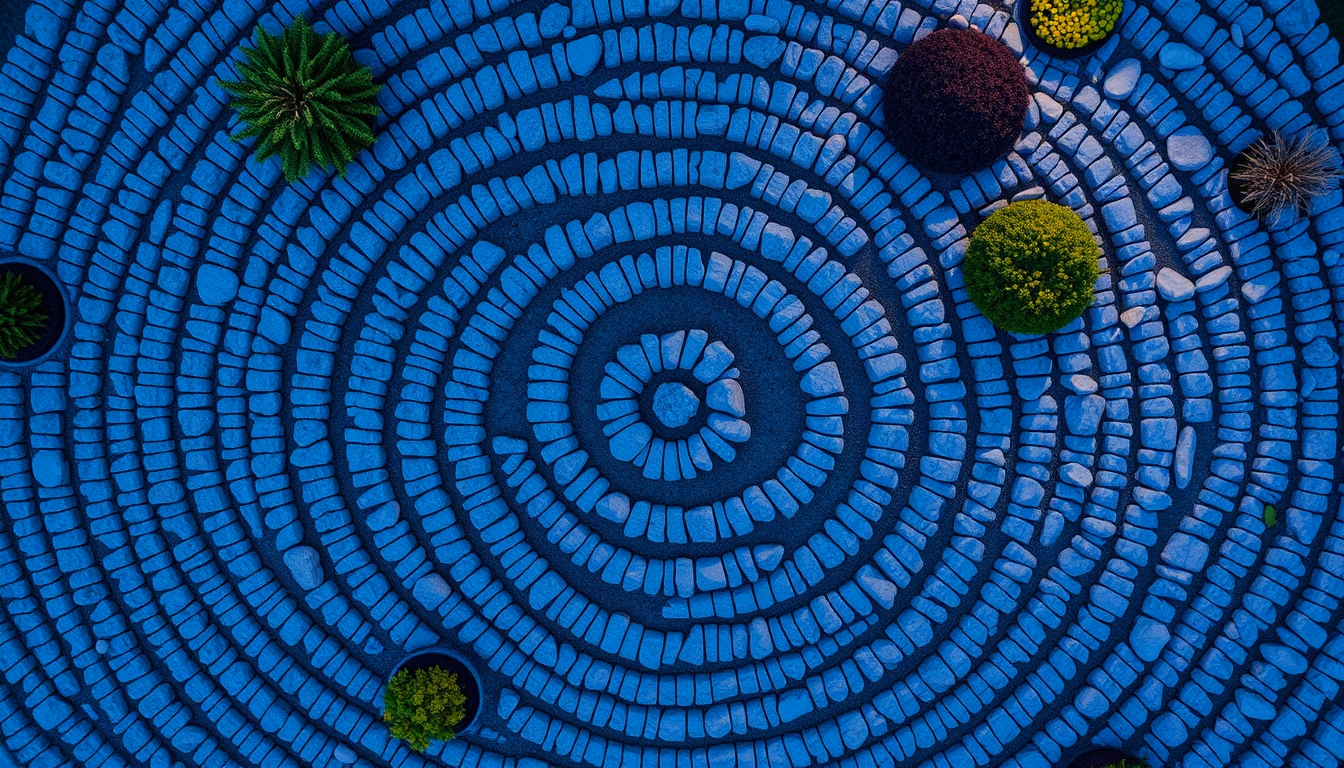 rock garden raked patterns in editorial style