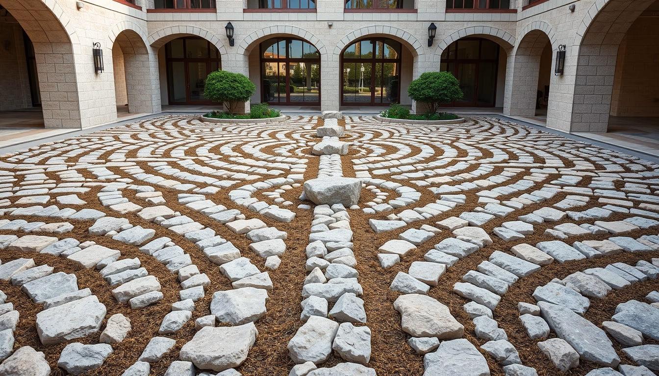 rock garden raked patterns in editorial style