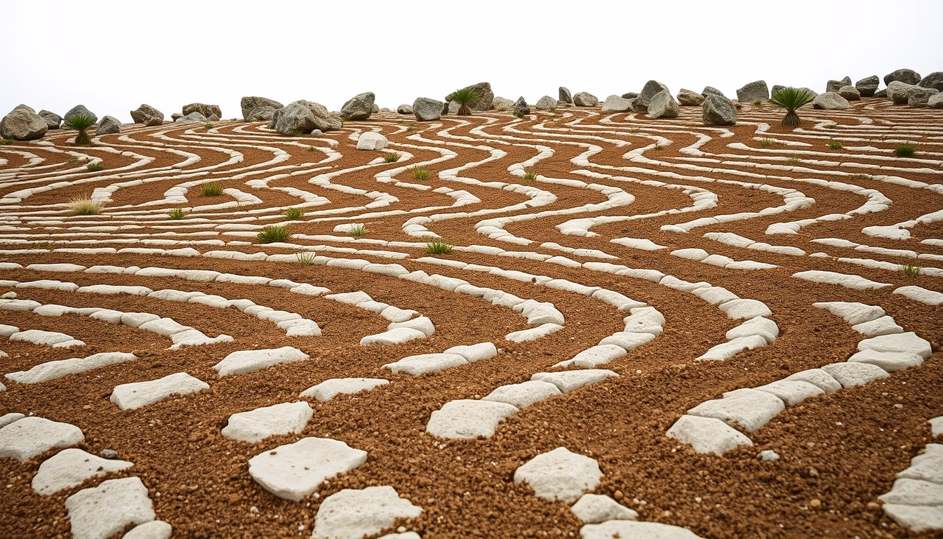 rock garden raked patterns in editorial style