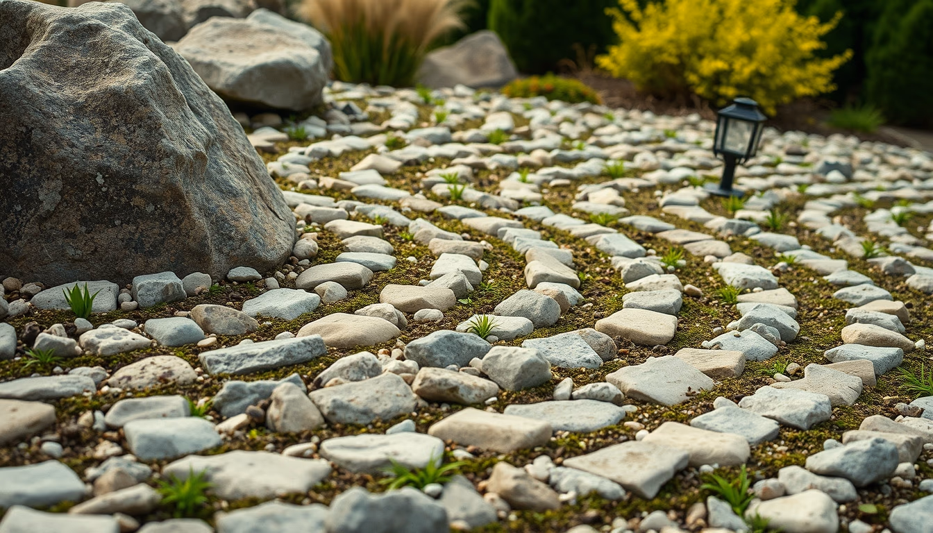 rock garden raked patterns in editorial style