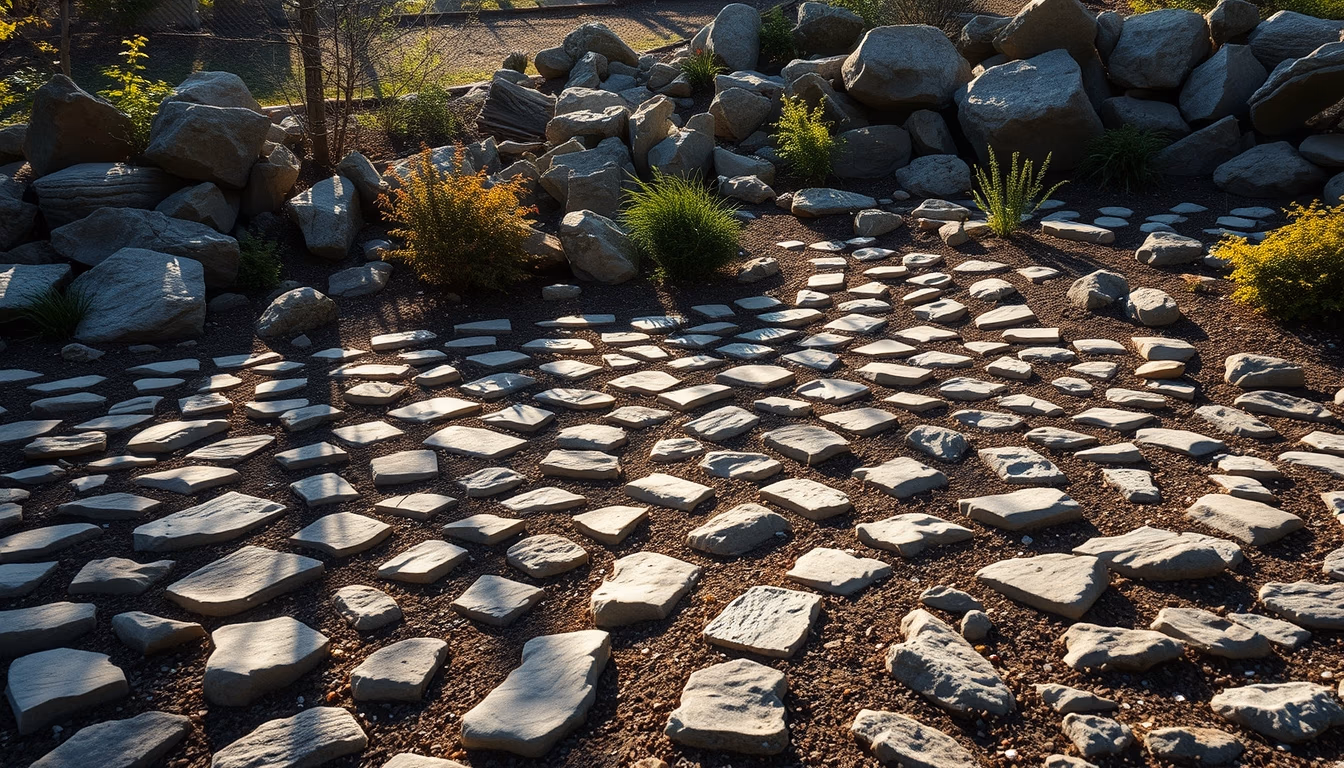 rock garden raked patterns in editorial style
