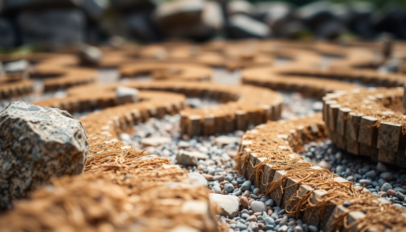 rock garden raked patterns in editorial style